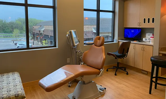 patient chair in Mendota Heights Office facing windows