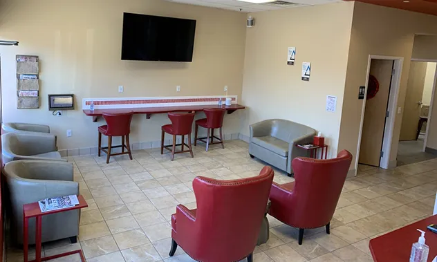 Inver Grove Heights Office waiting room with red chairs