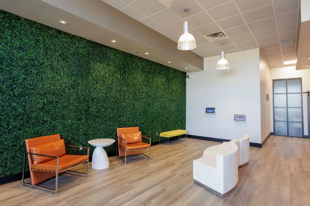 Green wall of Lakeville office